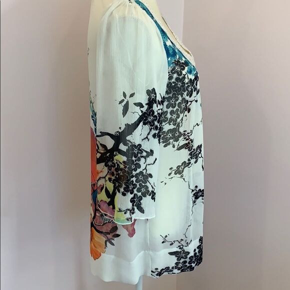 Blossom Tree Semi-Sheer Blouse with Lace Neck - Picture 2 of 3